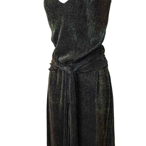 Rachel Rachel Roy Sparkle Pleated Midi Dress 2X | Black Gold | Waist Tie - Picture 5 of 12